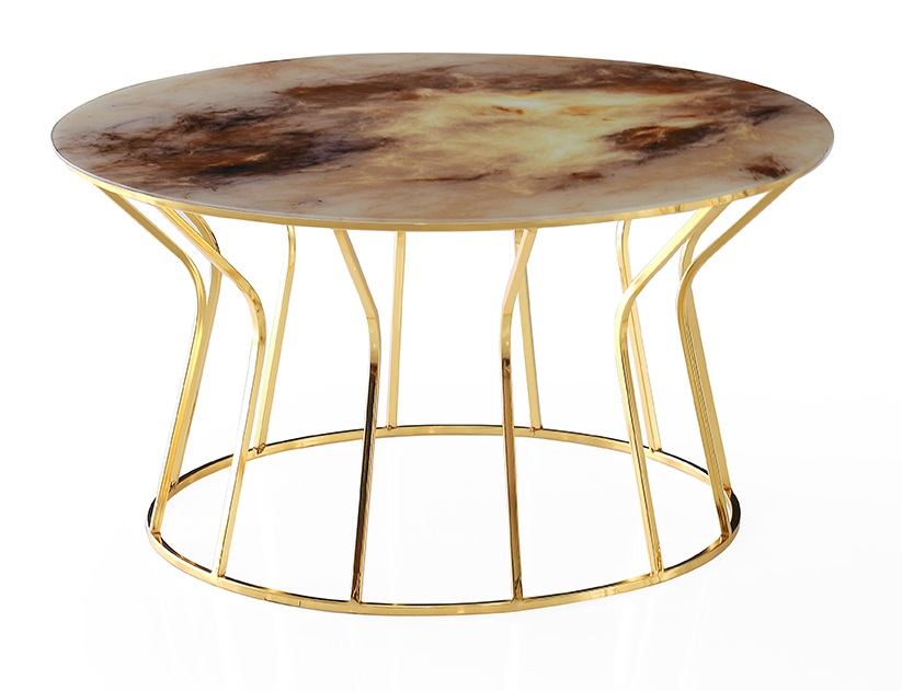 Metalni klub sto zlatni sa staklenom pločom